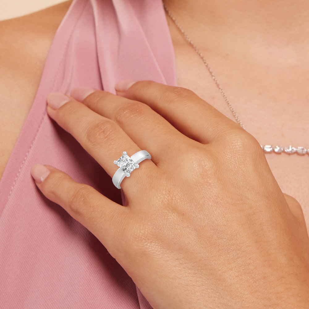 Model Wearing Open Cathedral Diamond Engagement Ring with Lab Grown Diamond view