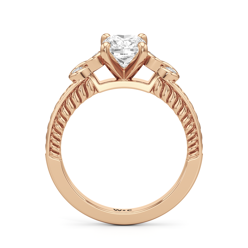 Vintage Celtic Heart Engagement Ring with Elongated Cushion Cut Diamond in 14KT Rose Gold view 2
