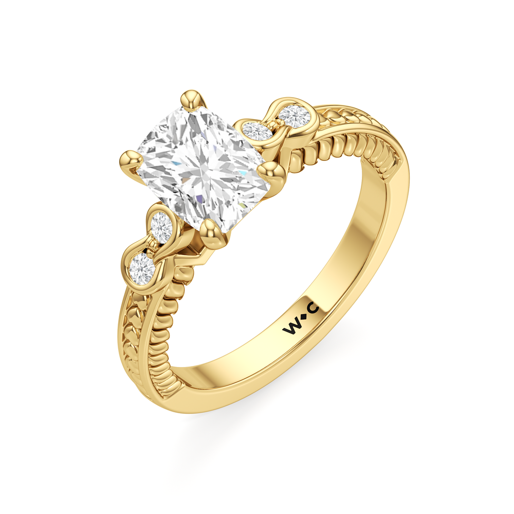 Vintage Celtic Heart Engagement Ring with Elongated Cushion Cut Diamond in 14KT Yellow Gold view 3
