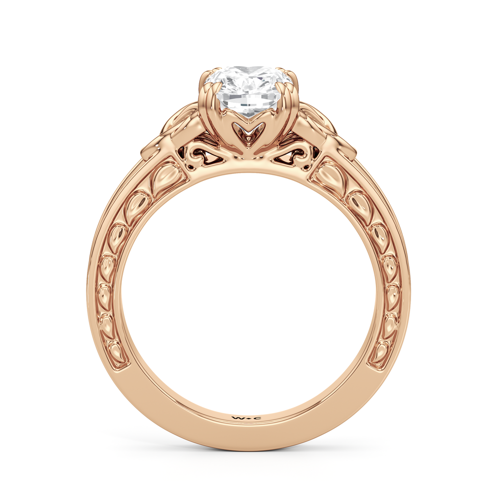 Vintage Celtic Engraved Engagement Ring with Elongated Cushion Cut Diamond in 14KT Rose Gold view 3

