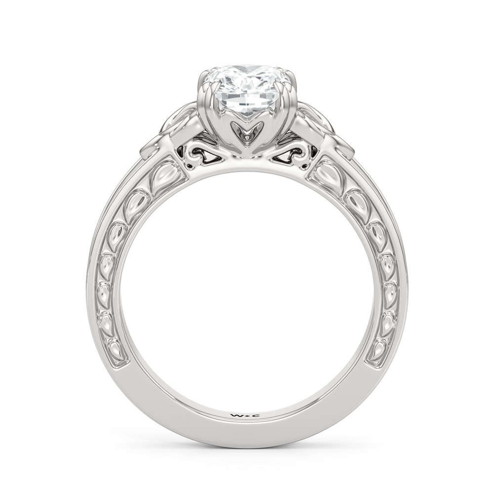 Vintage Celtic Engraved Engagement Ring with Elongated Cushion Cut Diamond in 14KT Platinum view 3
