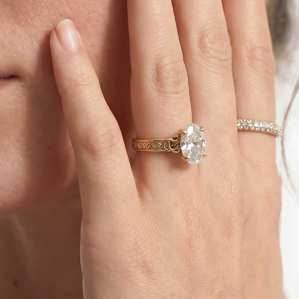 Model Wearing The Seraphine Celtic Ring with Lab Grown Diamond view