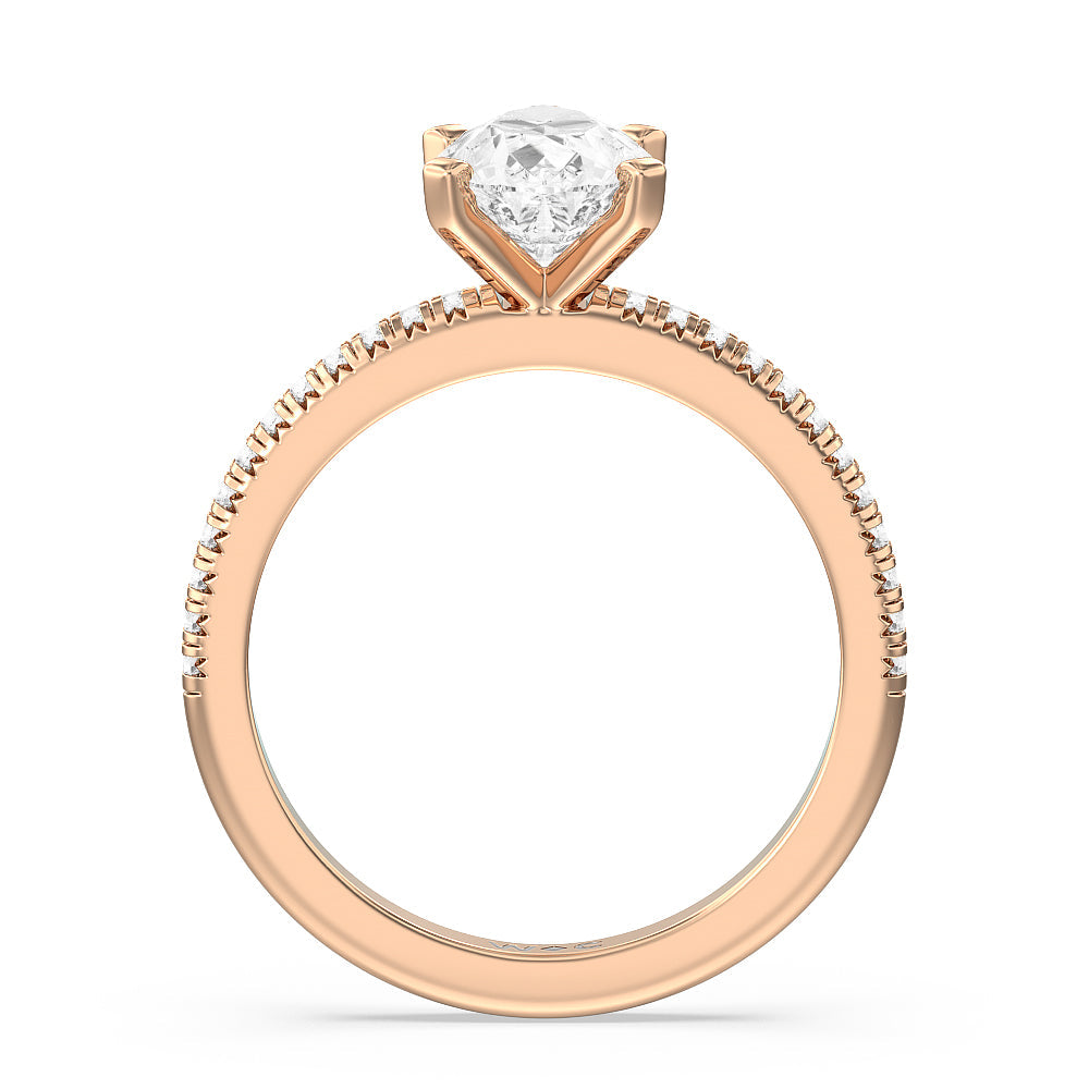 Pear Cut French Cut Pave Diamond Engagement Ring with Lab Grown Diamond in 14KT Rose Gold view 2
