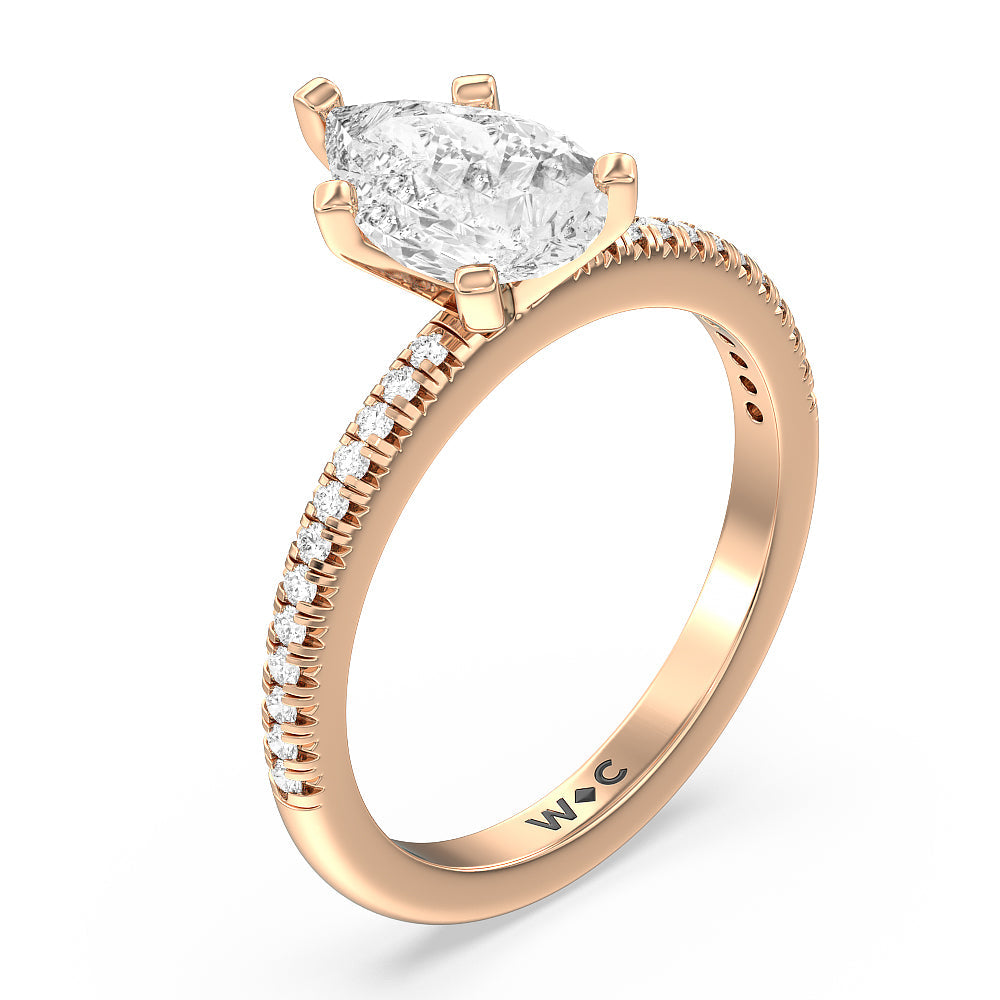 Pear Cut French Cut Pave Diamond Engagement Ring with Lab Grown Diamond in 14KT Rose Gold view 3
