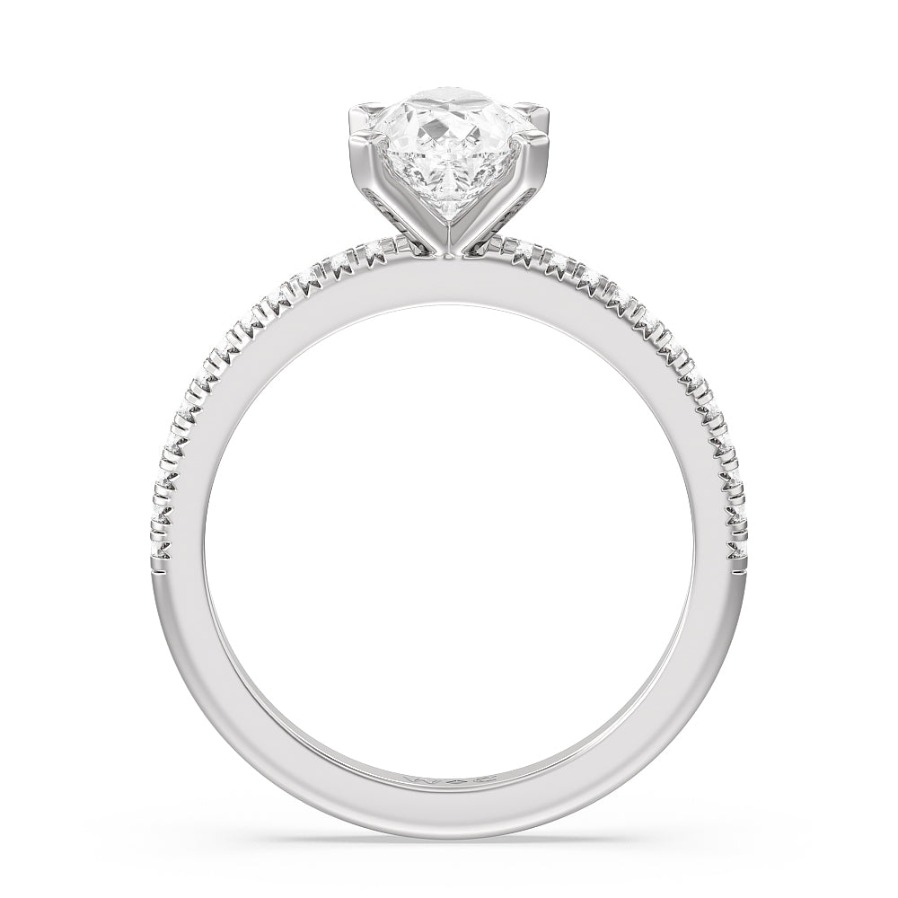 French Cut Pave Diamond Engagement Ring with Pear Cut Diamond in 14KT Platinum view 2
