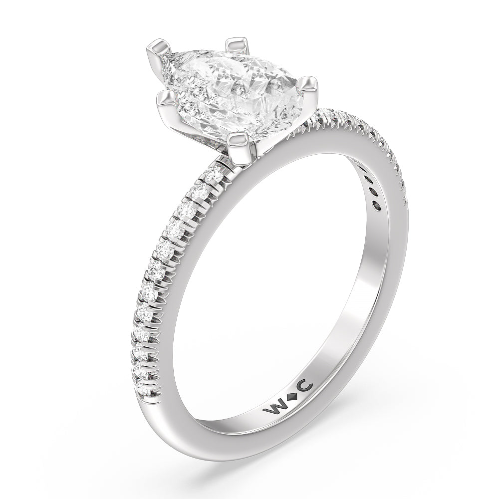 French Cut Pave Diamond Engagement Ring with Pear Cut Diamond in 14KT Platinum view 3
