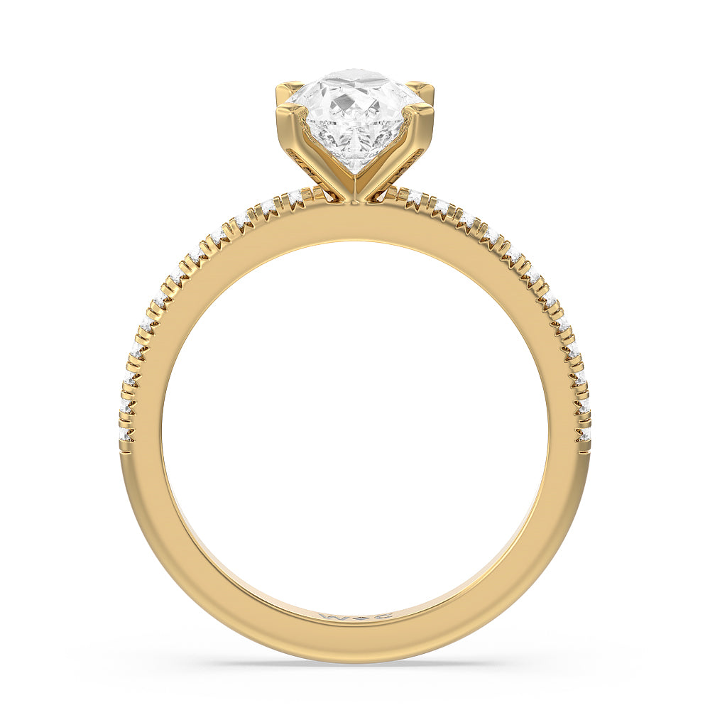 French Cut Pave Diamond Engagement Ring with Pear Cut Diamond in 14KT Yellow Gold view 2

