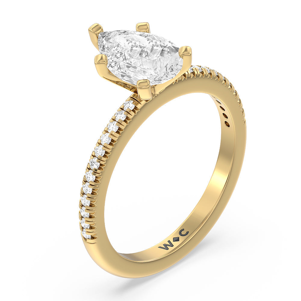 French Cut Pave Diamond Engagement Ring with Pear Cut Diamond in 14KT Yellow Gold view 3
