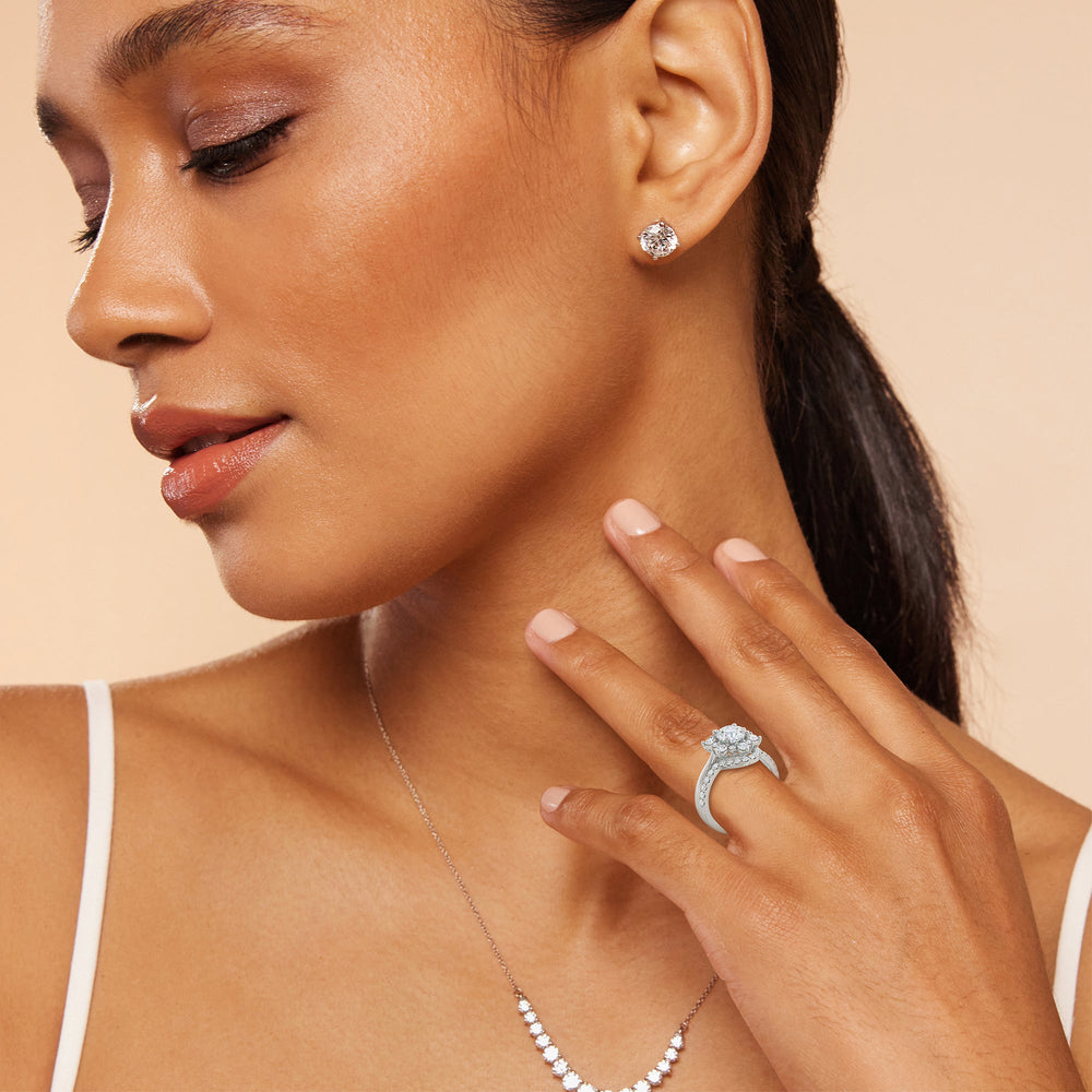 Model Wearing Star Halo Diamond Wedding Band view