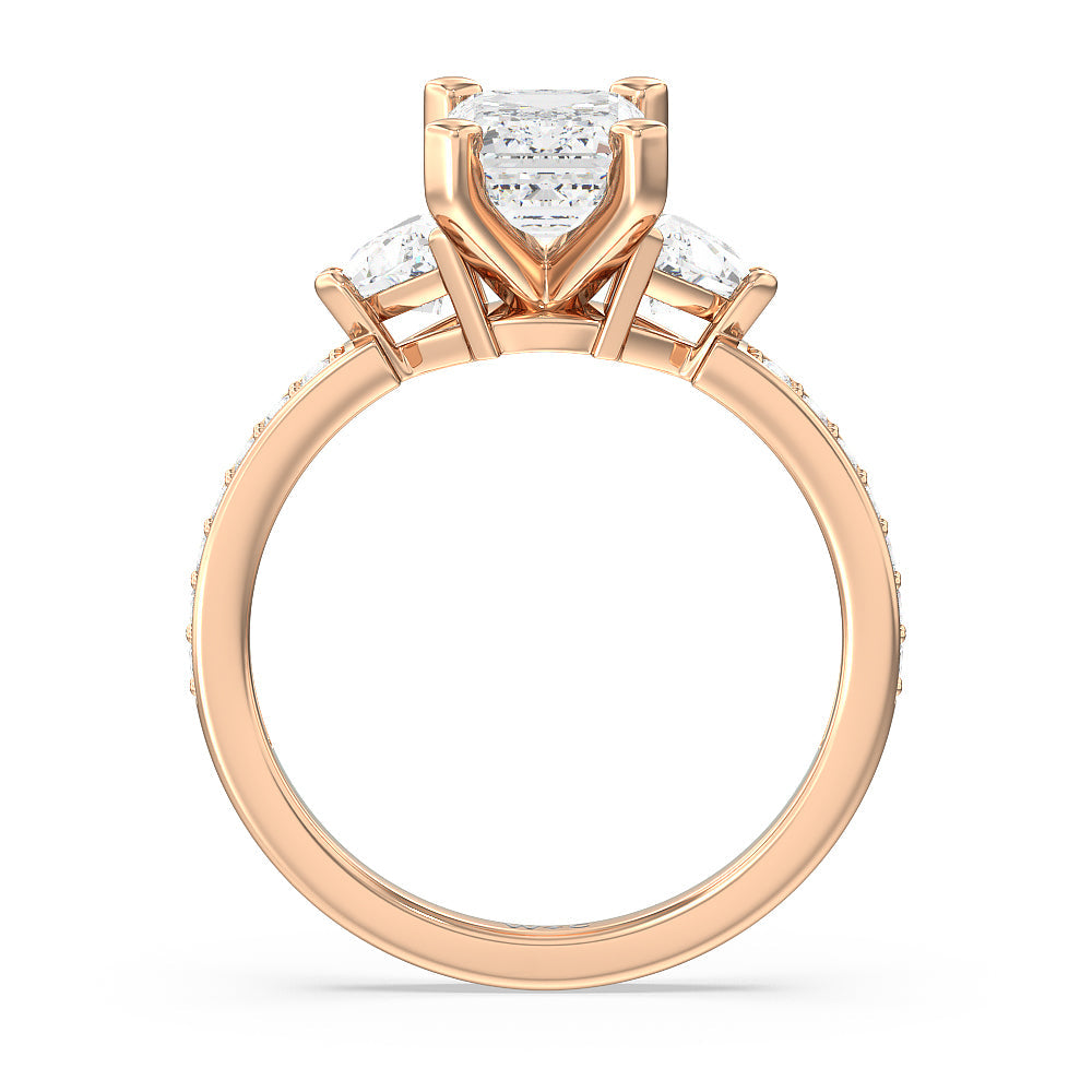 Emerald Cut Triangular Three Stone Diamond Engagement Ring with Lab Grown Diamond in 14KT Rose Gold view 2

