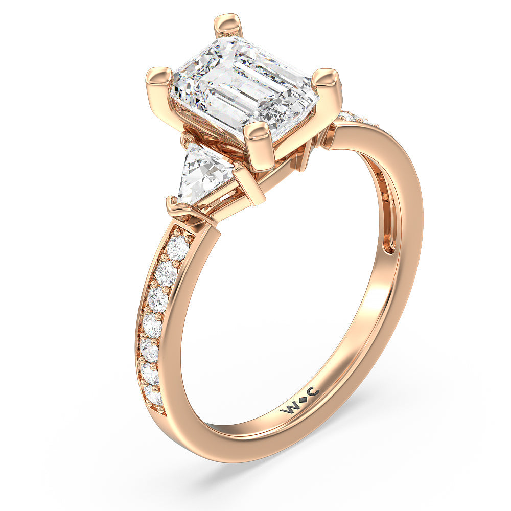 Emerald Cut Triangular Three Stone Diamond Engagement Ring with Lab Grown Diamond in 14KT Rose Gold view 3
