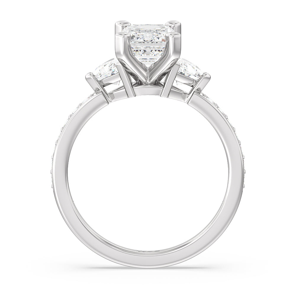 Emerald Cut Triangular Three Stone Diamond Engagement Ring with Lab Grown Diamond in 14KT Platinum view 2
