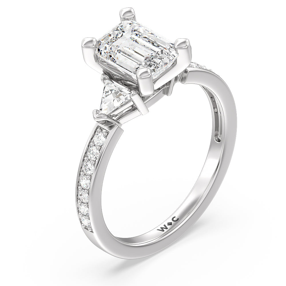Emerald Cut Triangular Three Stone Diamond Engagement Ring with Lab Grown Diamond in 14KT Platinum view 3
