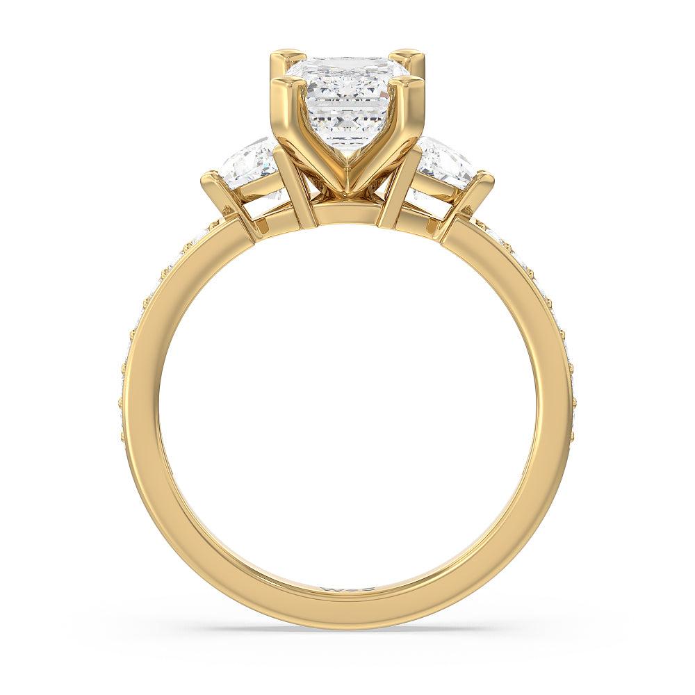 Emerald Cut Triangular Three Stone Diamond Engagement Ring with Lab Grown Diamond in 14KT Yellow Gold view 2
