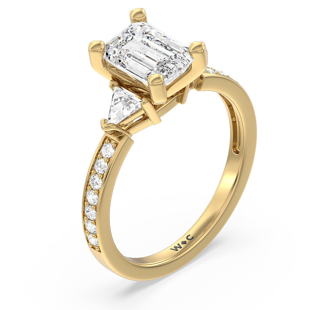 Emerald Cut Triangular Three Stone Diamond Engagement Ring with Lab Grown Diamond in 14KT Yellow Gold view 3
