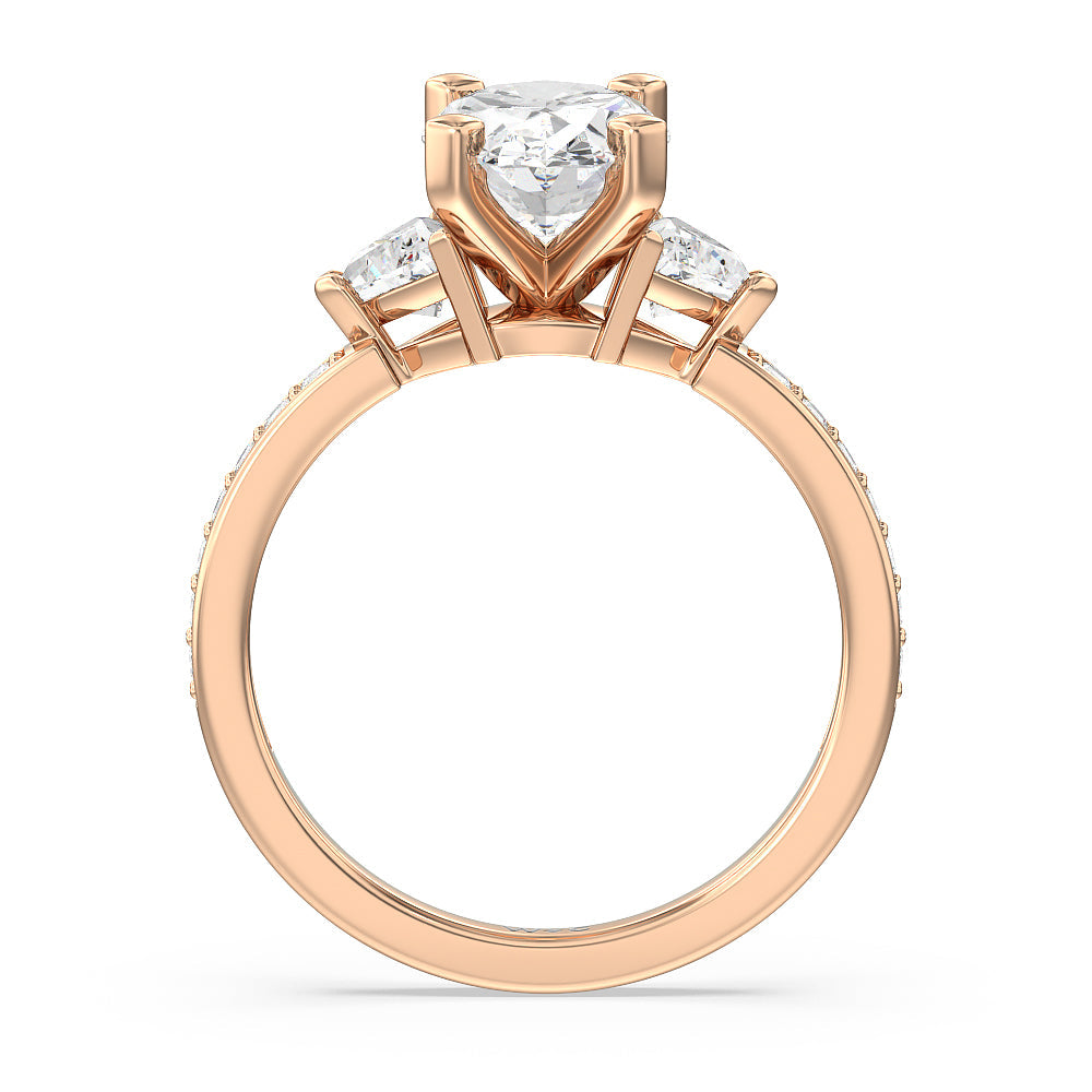 Oval Cut Triangular Three Stone Diamond Engagement Ring with Lab Grown Diamond in 14KT Rose Gold view 2
