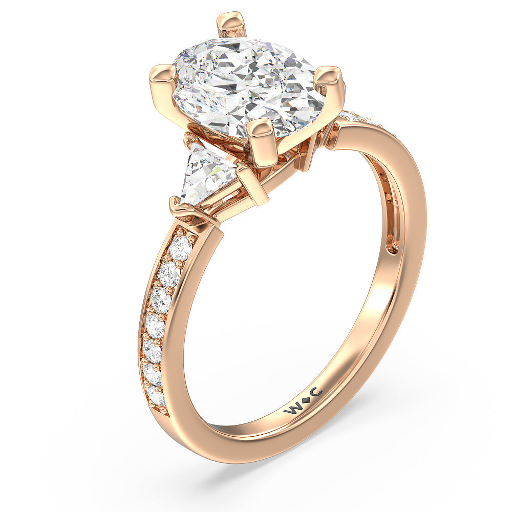 Oval Cut Triangular Three Stone Diamond Engagement Ring with Lab Grown Diamond in 14KT Rose Gold view 3
