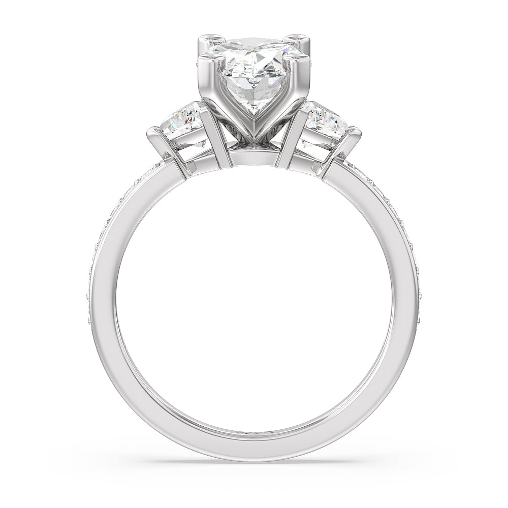 Oval Cut Triangular Three Stone Diamond Engagement Ring with Lab Grown Diamond in 14KT Platinum view 2
