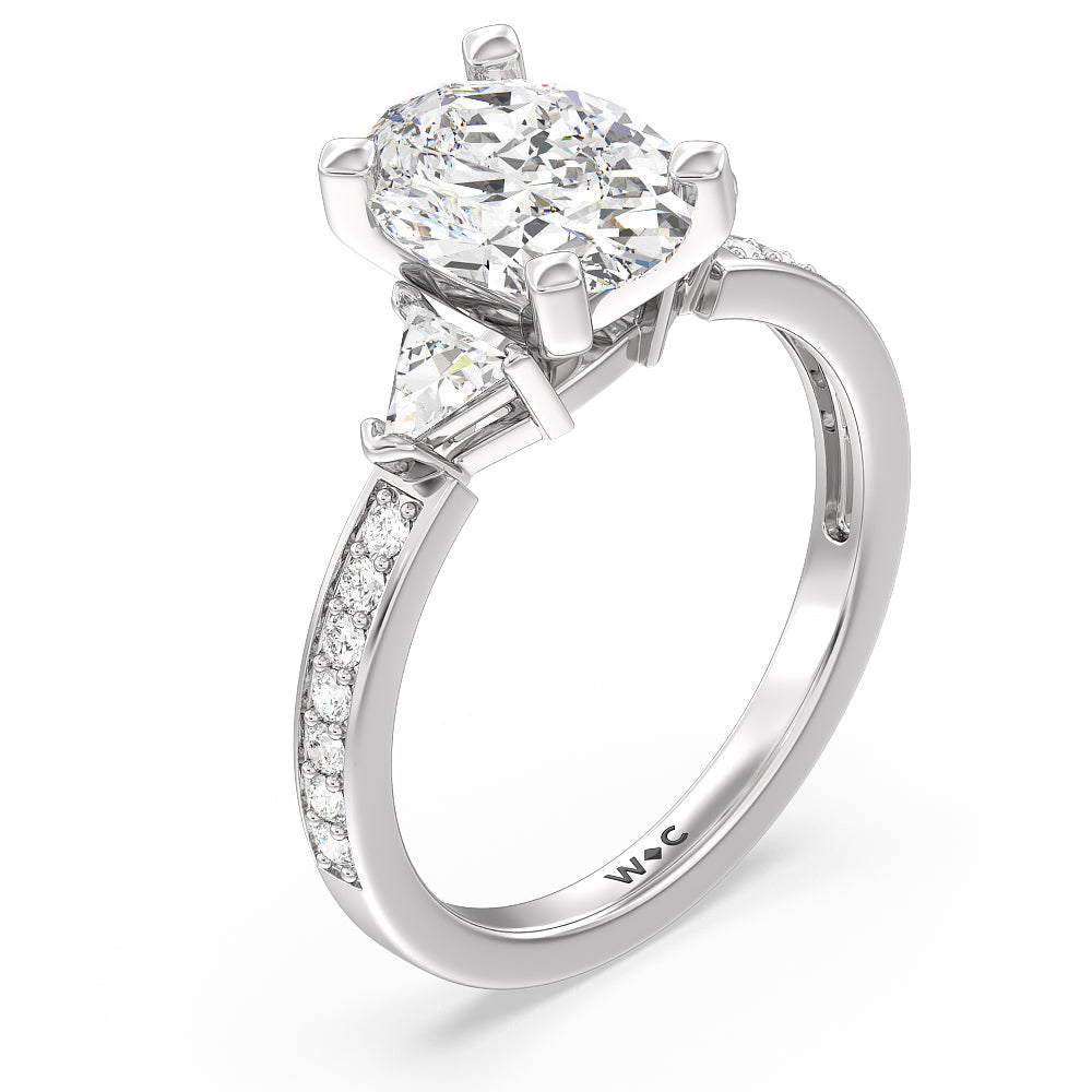 Oval Cut Triangular Three Stone Diamond Engagement Ring with Lab Grown Diamond in 14KT Platinum view 3
