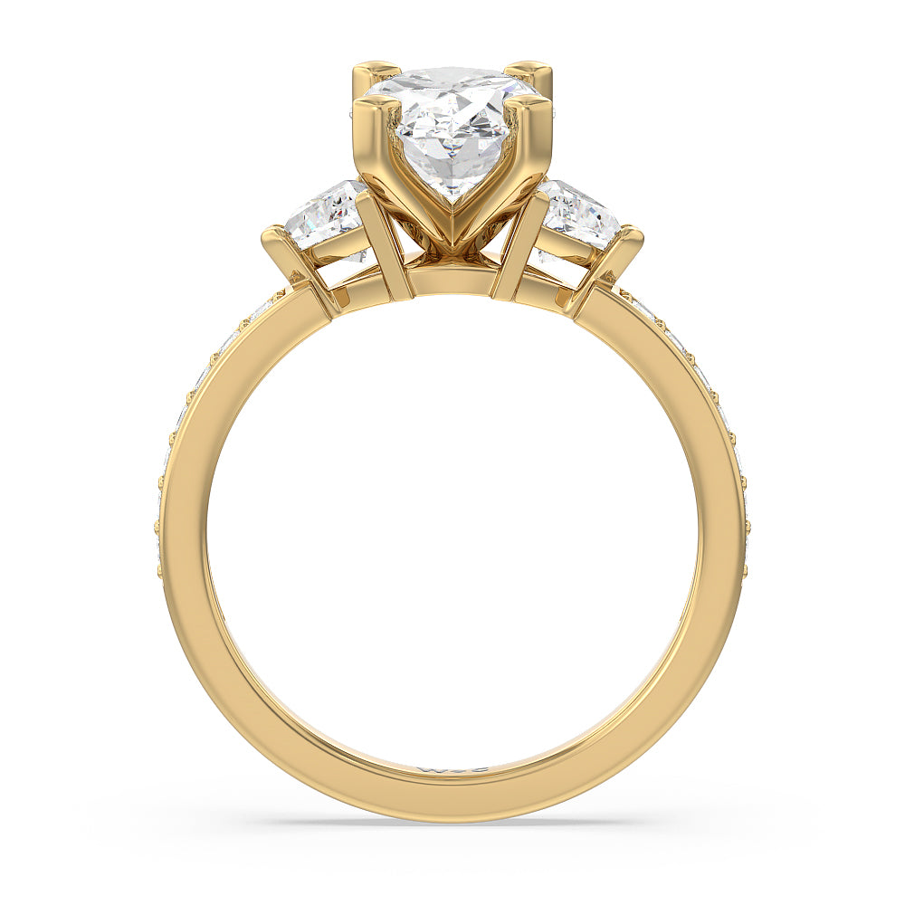Oval Cut Triangular Three Stone Diamond Engagement Ring with Lab Grown Diamond in 14KT Yellow Gold view 2
