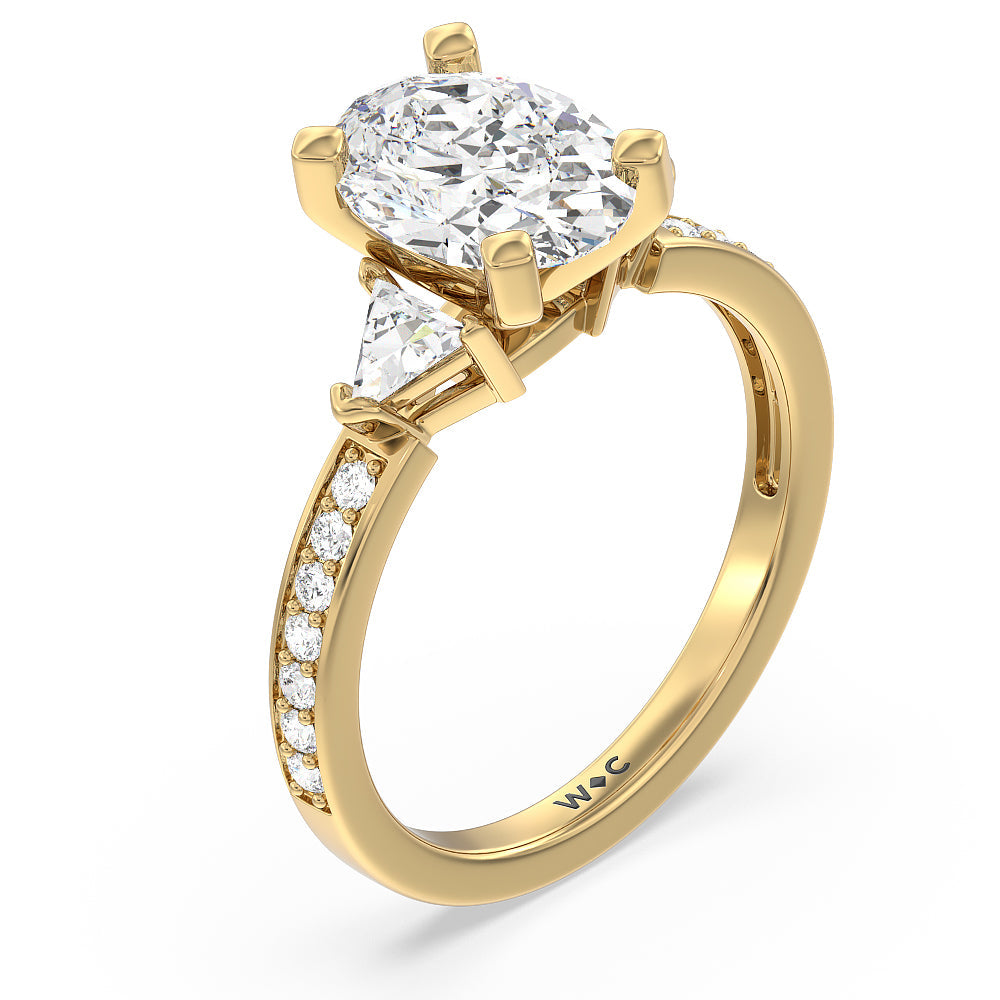 Oval Cut Triangular Three Stone Diamond Engagement Ring with Lab Grown Diamond in 14KT Yellow Gold view 3
