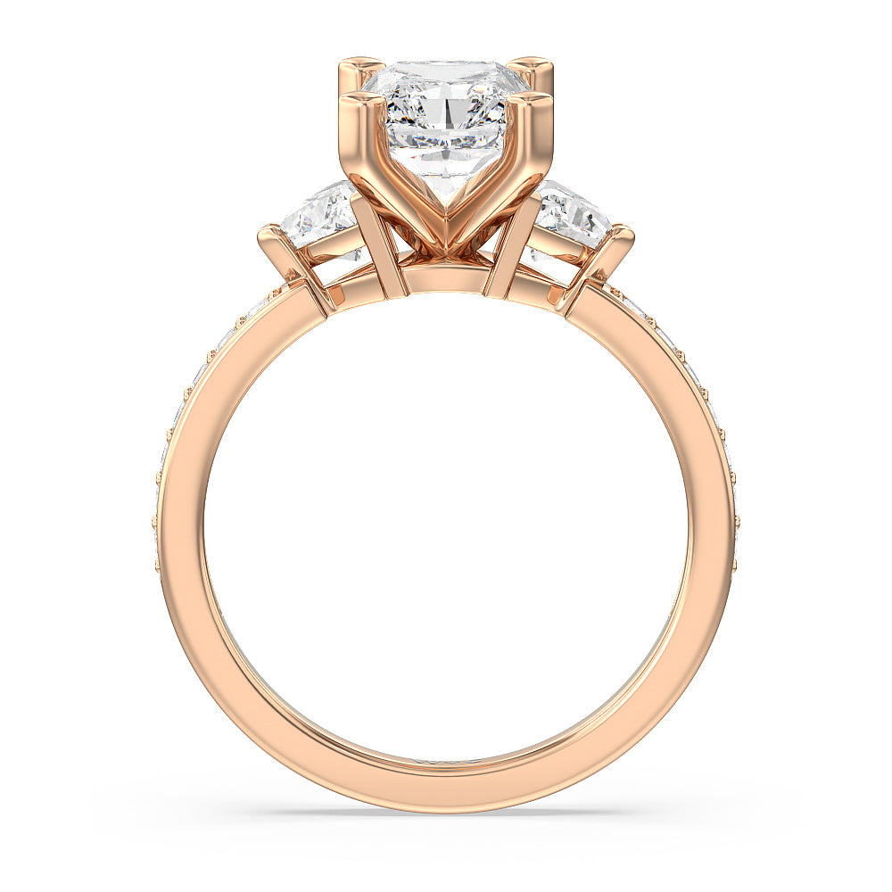 Radiant Cut Triangular Three Stone Diamond Engagement Ring with Lab Grown Diamond in 14KT Rose Gold view 2
