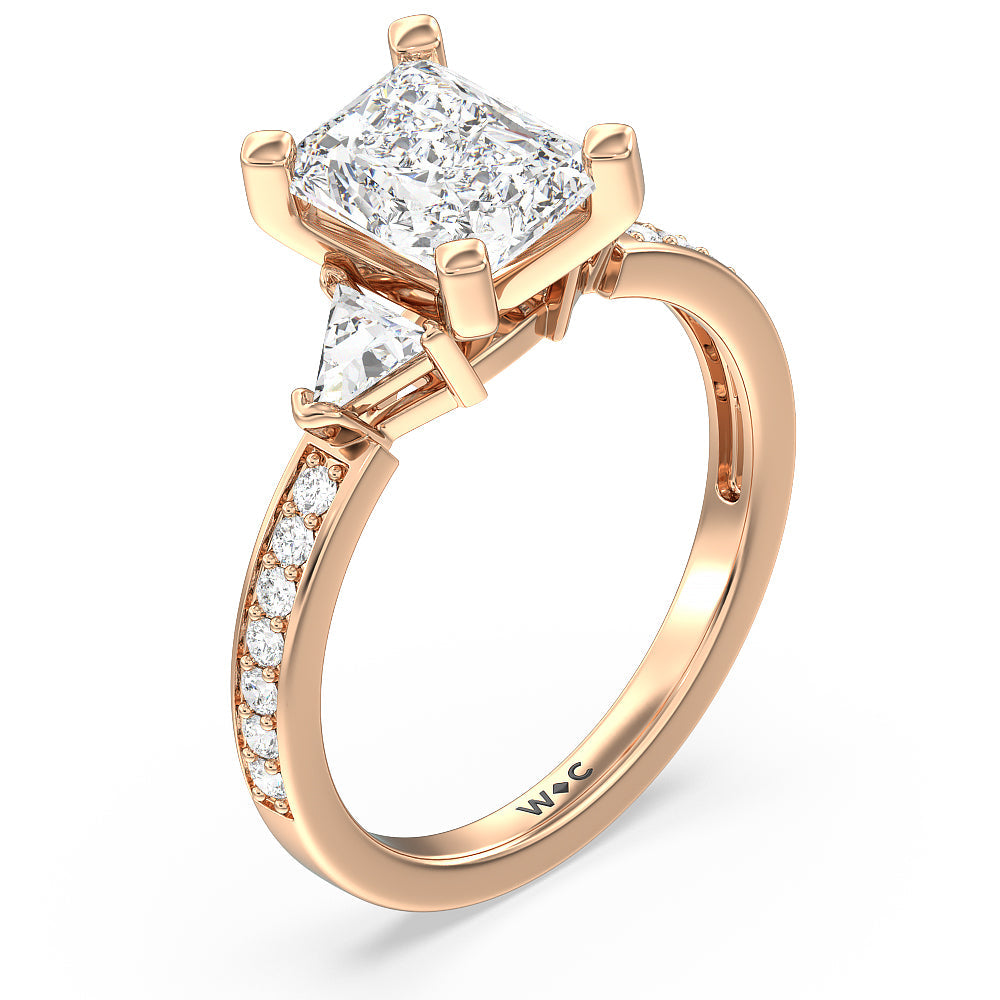 Radiant Cut Triangular Three Stone Diamond Engagement Ring with Lab Grown Diamond in 14KT Rose Gold view 3
