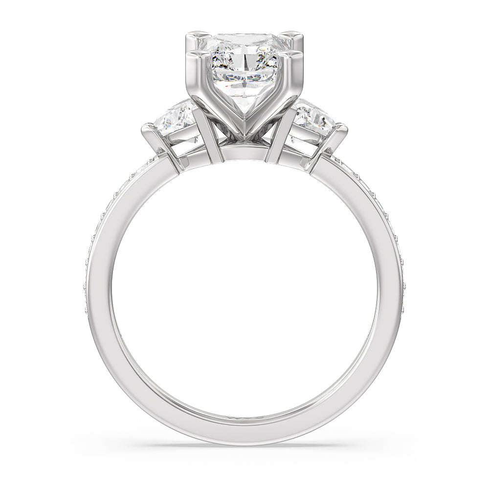 Radiant Cut Triangular Three Stone Diamond Engagement Ring with Lab Grown Diamond in 14KT Platinum view 2
