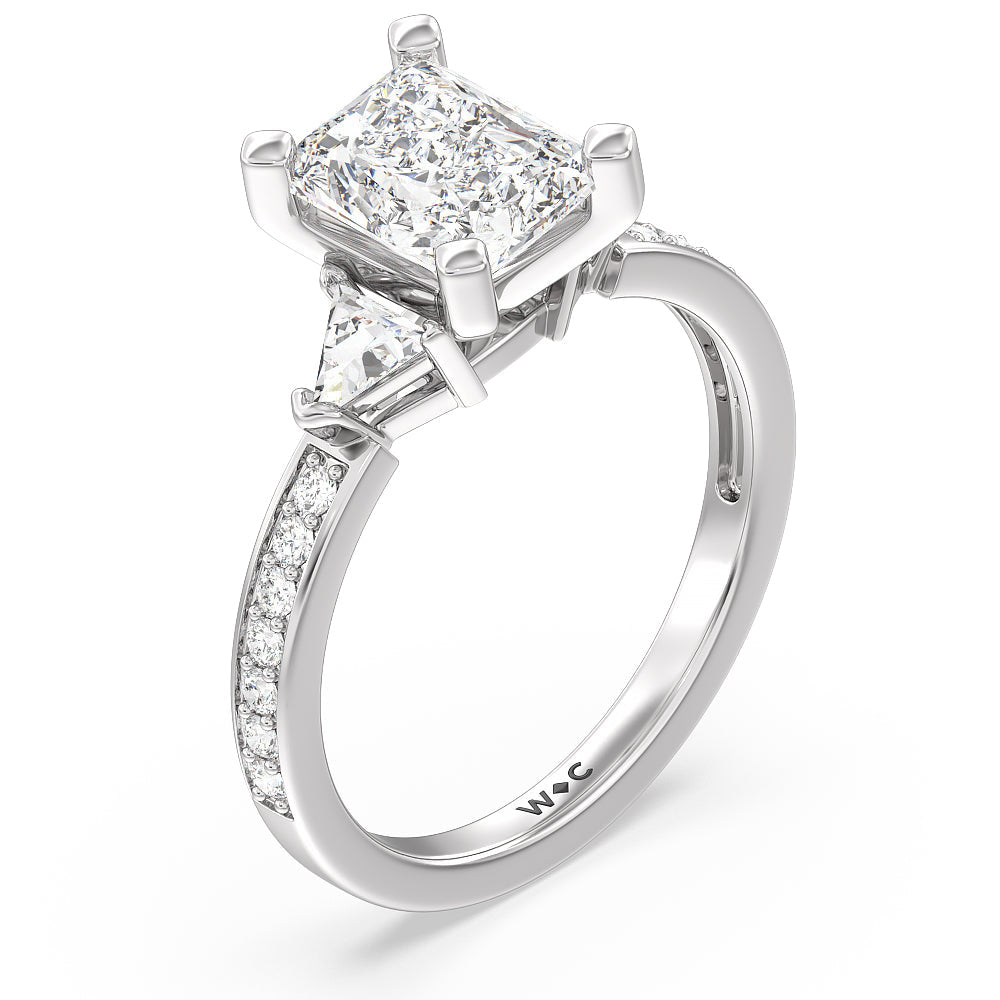 Radiant Cut Triangular Three Stone Diamond Engagement Ring with Lab Grown Diamond in 14KT Platinum view 3
