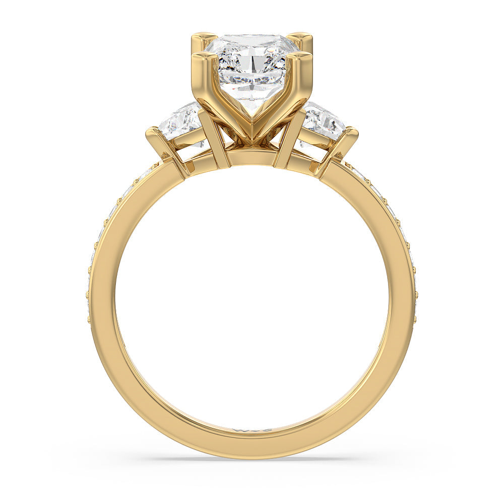 Radiant Cut Triangular Three Stone Diamond Engagement Ring with Lab Grown Diamond in 14KT Yellow Gold view 2
