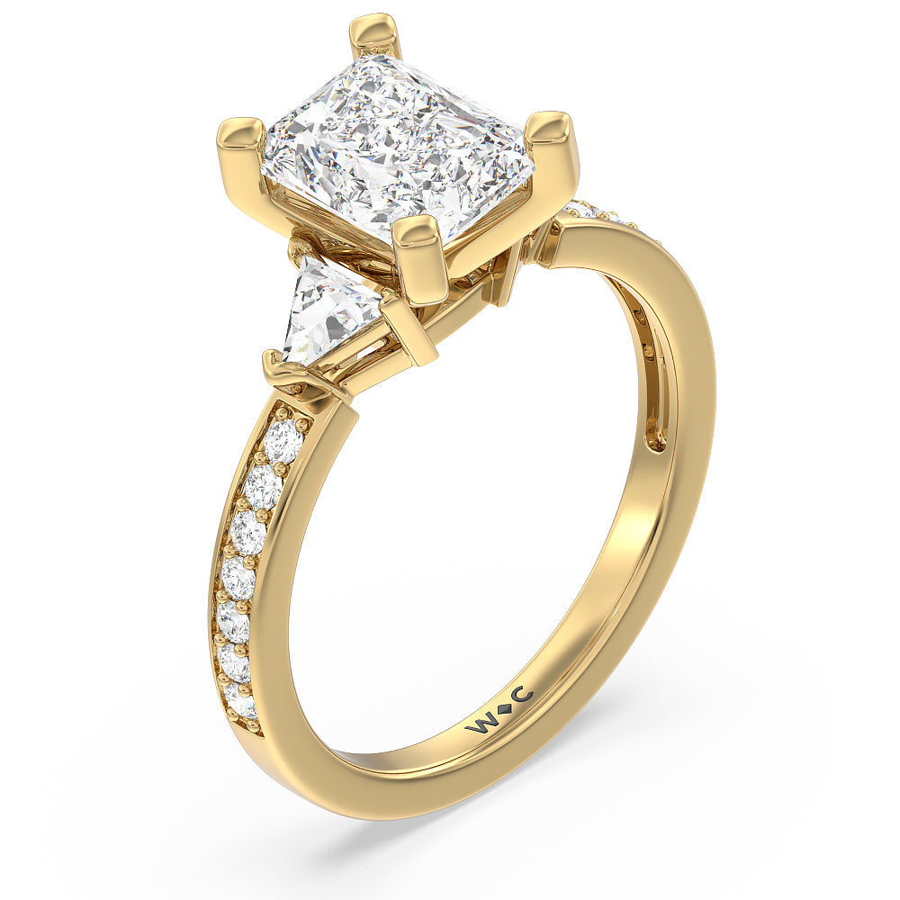 Radiant Cut Triangular Three Stone Diamond Engagement Ring with Lab Grown Diamond in 14KT Yellow Gold view 3
