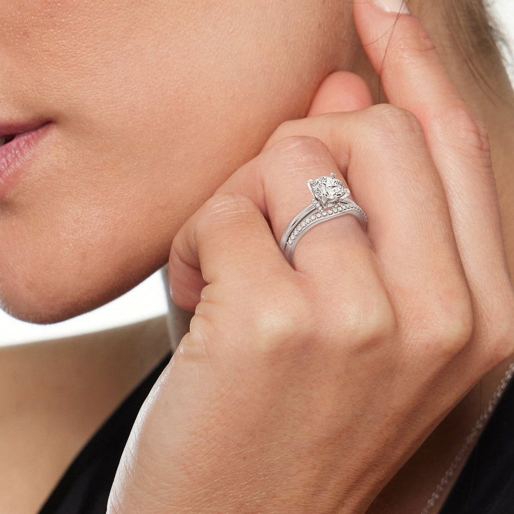 Model Wearing Diamond Collar Fine Line Diamond Wedding Band view