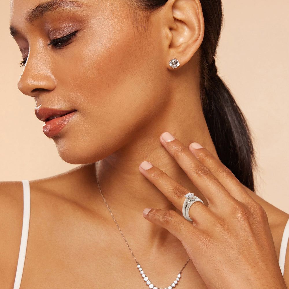 Model Wearing Open Cathedral Wedding Band view