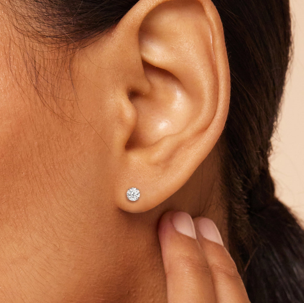 Classic Round Diamond Four Prong Studs Earrings (F/G SI+) with 14KT Yellow Gold / Lab / 1/2 Cut Diamond in 14KT Yellow Gold / Lab / 1/2 view 2
