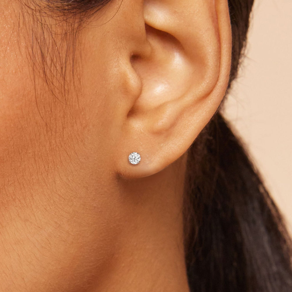 Classic Round Diamond Four Prong Studs Earrings (F/G SI+) with 14KT Yellow Gold / Lab / 1/2 Cut Diamond in 14KT Yellow Gold / Lab / 1/2 view 3

