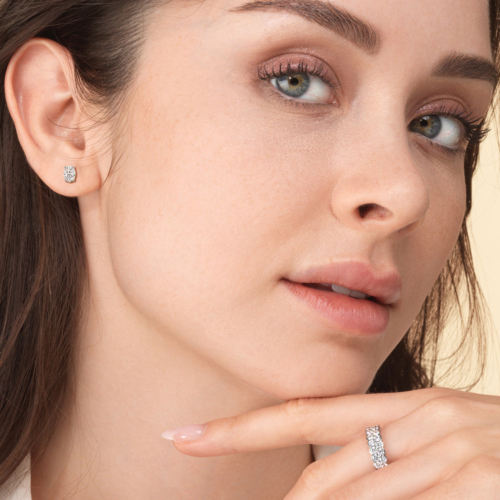 Classic Oval Diamond Stud Earrings (F/G VS+) with 14KT Yellow Gold / Lab / 1 1/2 Cut Diamond in 14KT Yellow Gold / Lab / 1 1/2 view 3
