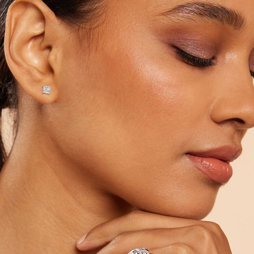 Classic Princess Brilliant Cut Diamond Martini Stud Earrings (F/G VS+) with 14KT Rose Gold / Lab / 1 1/2 Cut Diamond in 14KT Rose Gold / Lab / 1 1/2 view 3
