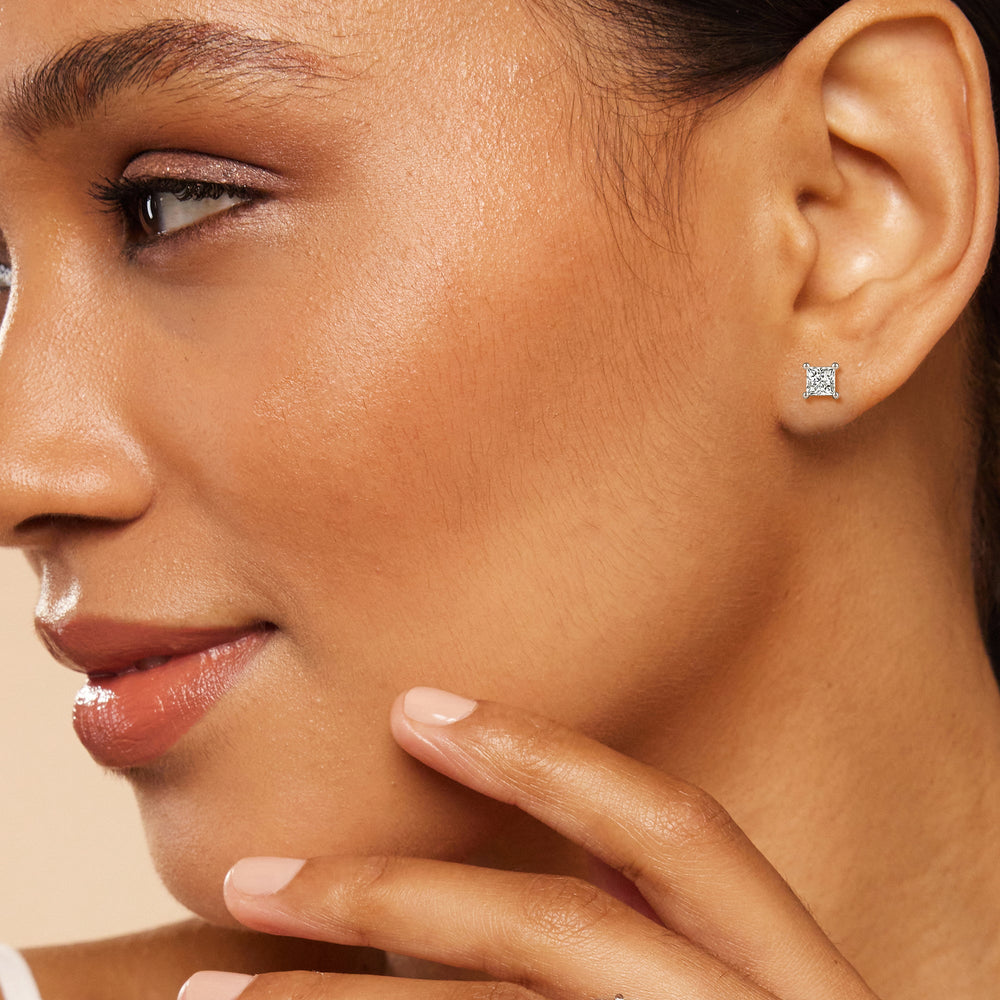 Classic Princess Brilliant Cut Diamond Martini Stud Earrings (F/G VS+) with 14KT White Gold / Lab / 2 Cut Diamond in 14KT White Gold / Lab / 2 view 2

