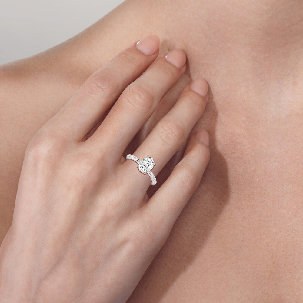 Model Wearing Classic Hidden Halo Engagement Ring view