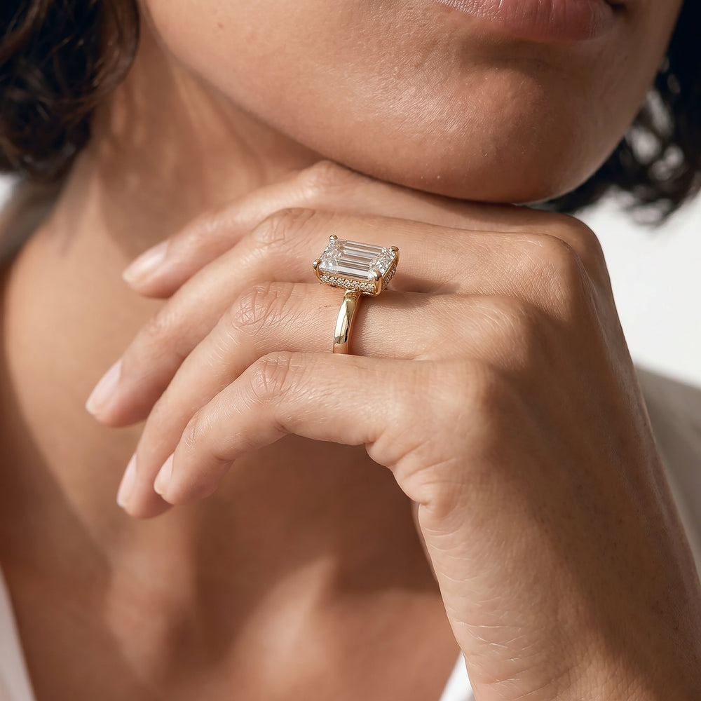 Pear Cut Modern Fine Line High Hidden Halo Solitaire Ring with Lab Grown Diamond in 14KT Platinum view 2
