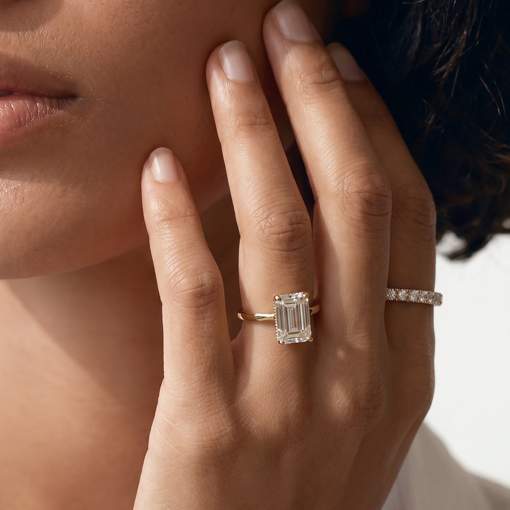 Oval Cut Modern Fine Line High Hidden Halo Solitaire Ring with Lab Grown Diamond in 14KT Platinum view 4
