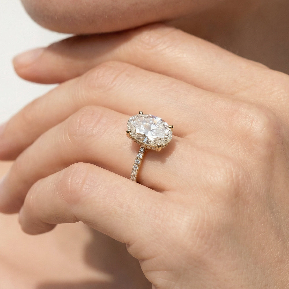 Arc Hidden Halo Engagement Ring with Round Cut Diamond in 14KT Yellow Gold view 3
