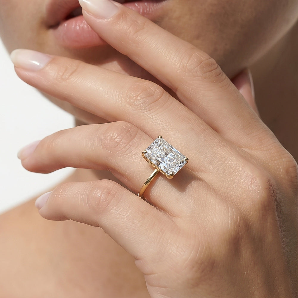 Tulip Basket Cathedral Classic Solitaire Engagement Ring with Radiant Cut Diamond in 14KT Yellow Gold view 2
