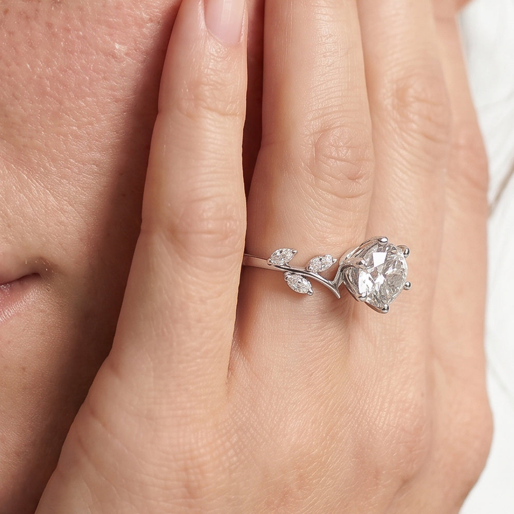 Oval Cut Slender Vine Six Prong Engagement Ring with Lab Grown Diamond in 14KT Platinum view 3
