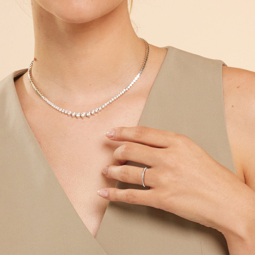 Model Wearing Petite Baguette Studded Wedding Band view