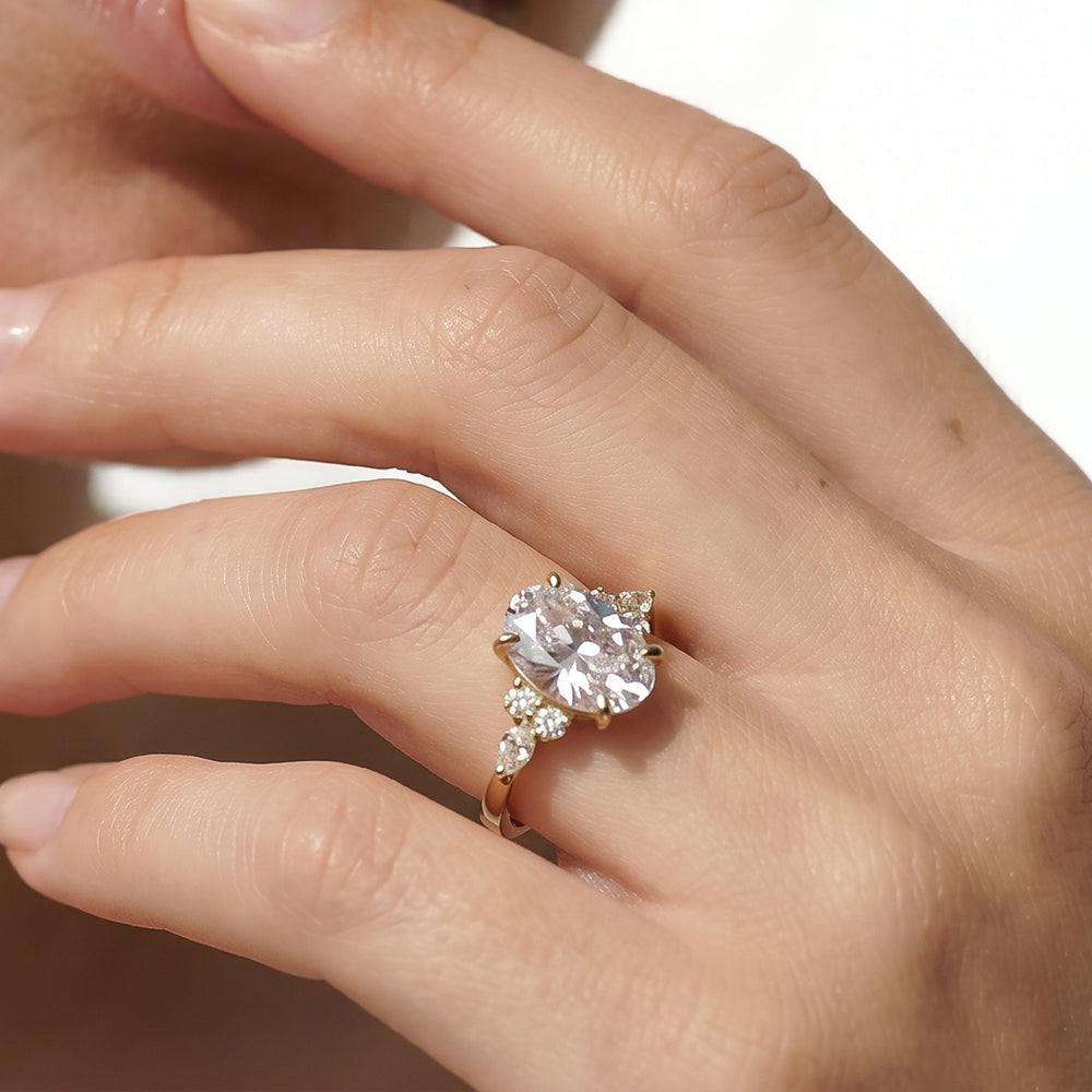 Round Cut Trio Cluster Engagement Ring with Lab Grown Diamond in 14KT Yellow Gold view 2
