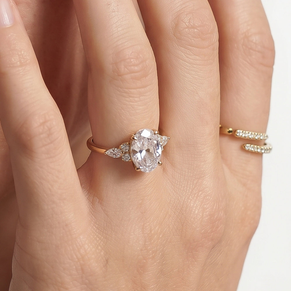 Cushion Cut Trio Cluster Engagement Ring with Lab Grown Diamond in 14KT Platinum view 3
