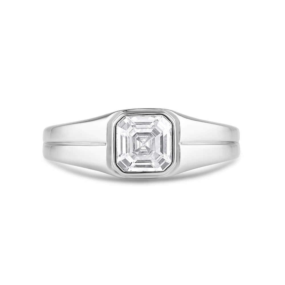 Classic Bevel Edged Mens Engagement Ring with 14KT White Gold / Lab / 1 1/2 Cut Diamond in 14KT White Gold / Lab / 1 1/2 view 1
