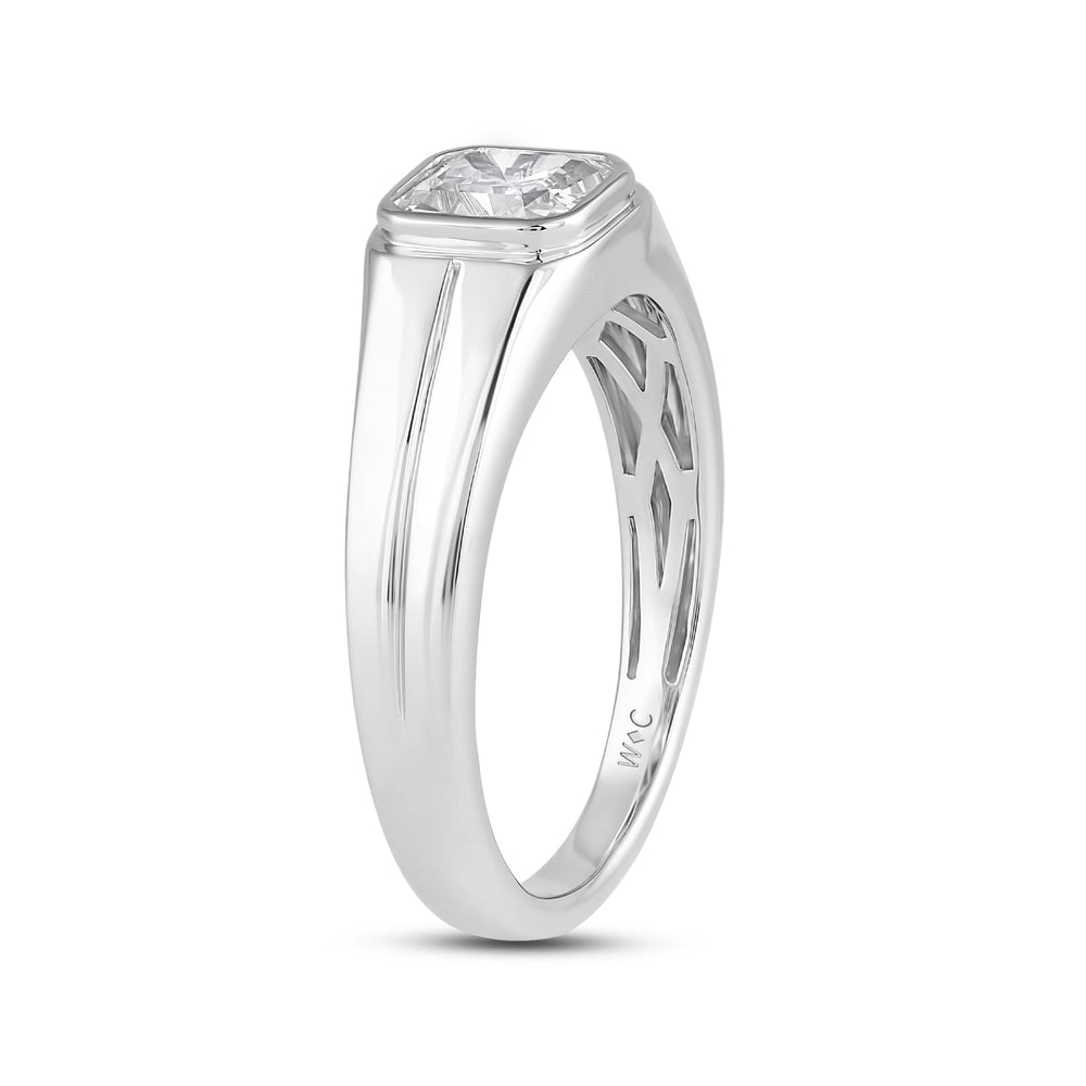 Classic Bevel Edged Mens Engagement Ring with 14KT White Gold / Lab / 1 1/2 Cut Diamond in 14KT White Gold / Lab / 1 1/2 view 4
