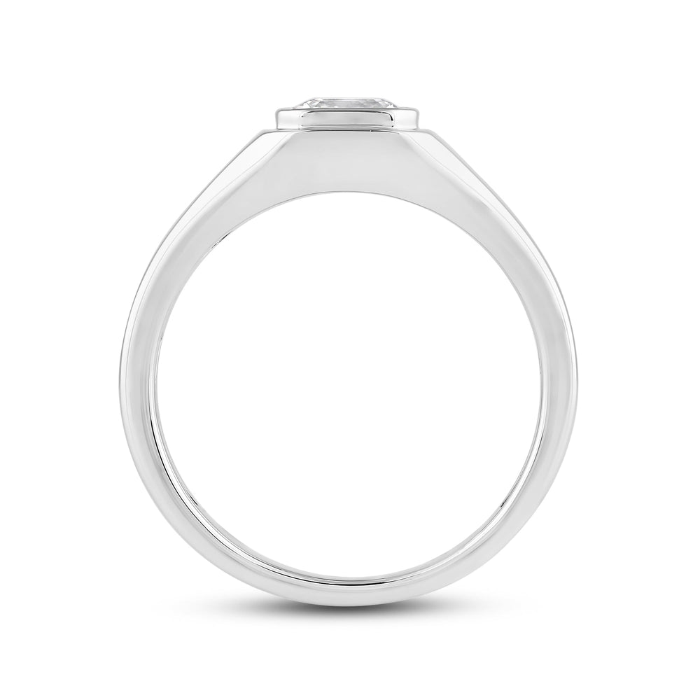 Classic Bevel Edged Mens Engagement Ring with 14KT White Gold / Lab / 1 1/2 Cut Diamond in 14KT White Gold / Lab / 1 1/2 view 2
